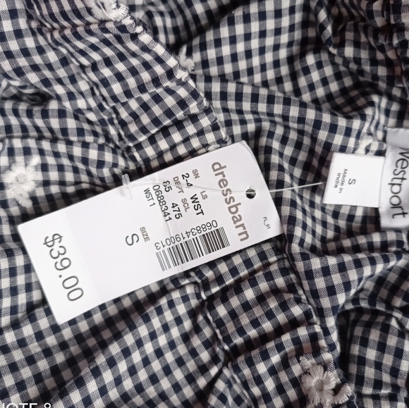 Dressbarn Westport cotton embroidered plaid 3/4 sleeves boho spring summer top - Picture 5 of 7